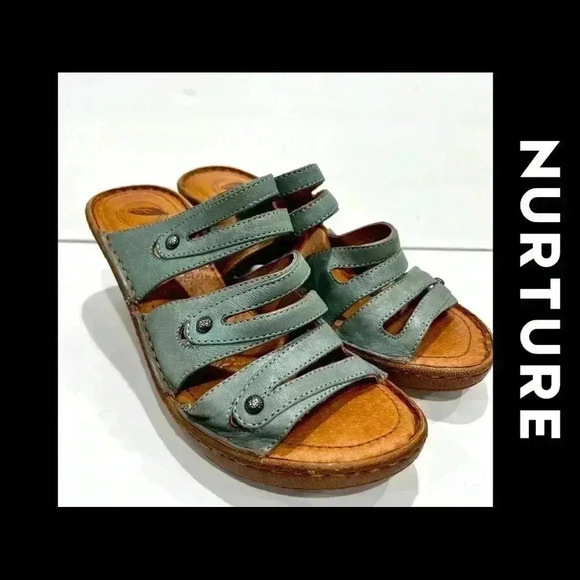 Nurture by Lamaze Blue wedge Slide on Leather Sandals - Picture 1 of 7